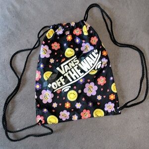 VANS Benched Bag Drawstring Backpack Unisex Shoulder Bag Black Floral Smiley